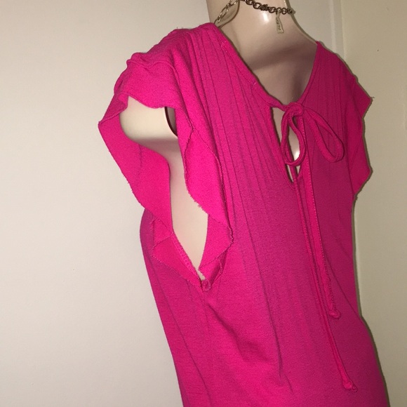 FOREVER USA made vintage Hot pink 100% Modal SOFT Back Tie banded waist tunic S - Picture 4 of 17